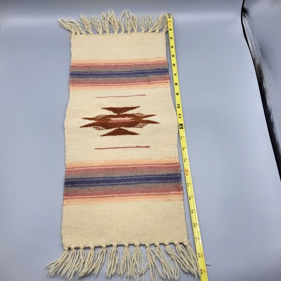 Vtg Hand Woven Southwestern Style Doll House Small Rug Fringe Accents 23" x 9" - Picture 4 of 6